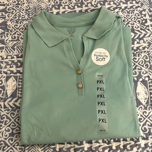 NWT Kim Rogers mint green polo, shirt, size petite, extra large